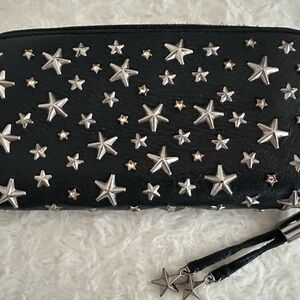 Jimmy Choo Black and Silver Star-Studded Clutch/Zip around wallet